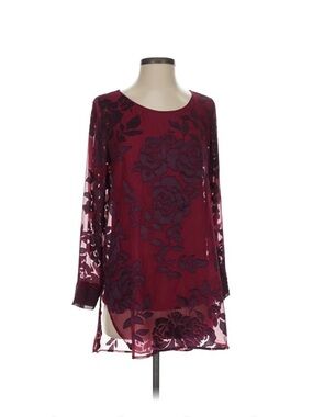 Soft Surroundings Burgundy Floral Burnout Tunic